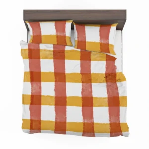 Orange Red Gingham Colorful Stripes Bedding Set 2