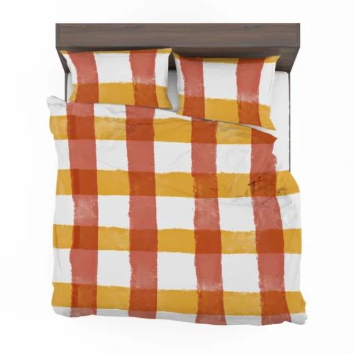 Orange Red Gingham Colorful Stripes Bedding Set 2