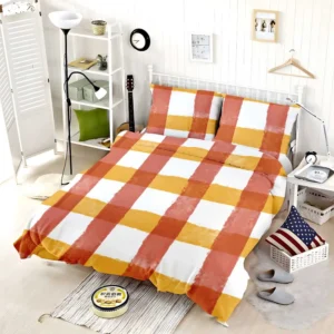 Orange Red Gingham Colorful Stripes Bedding Set