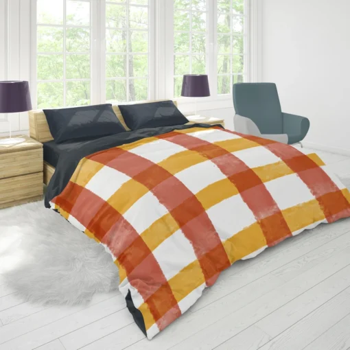 Orange Red Gingham Colorful Stripes Duvet Cover 1