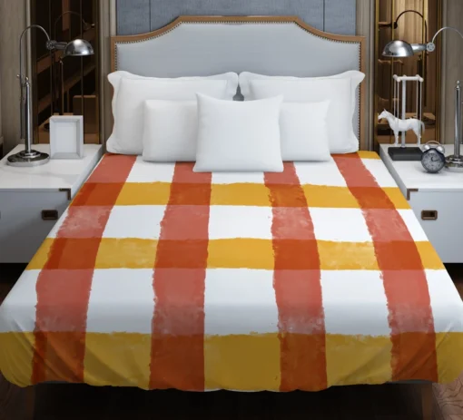 Orange Red Gingham Colorful Stripes Duvet Cover