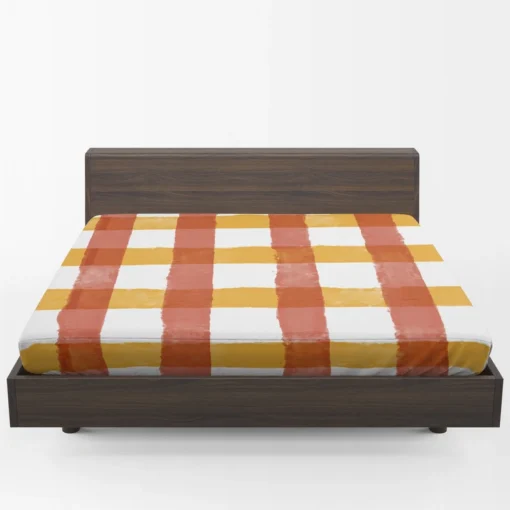 Orange Red Gingham Colorful Stripes Fitted Sheet 1