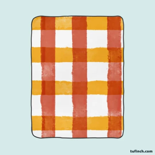 Orange Red Gingham Colorful Stripes Fleece Blanket 1