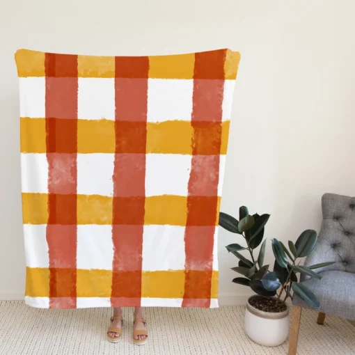 Orange Red Gingham Colorful Stripes Fleece Blanket