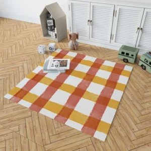 Orange Red Gingham Colorful Stripes Rug 1