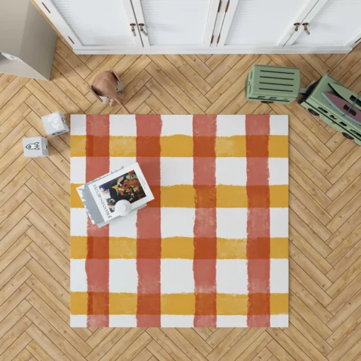 Orange Red Gingham Colorful Stripes Rug