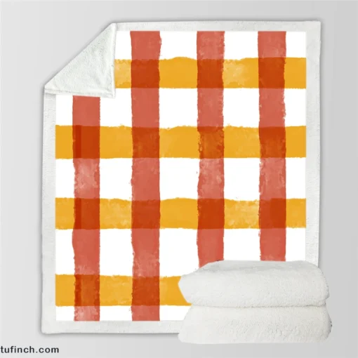 Orange Red Gingham Colorful Stripes Sherpa Fleece Blanket