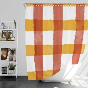 Orange Red Gingham Colorful Stripes Shower Curtain