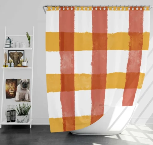 Orange Red Gingham Colorful Stripes Shower Curtain