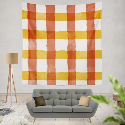 Orange Red Gingham Colorful Stripes Wall Tapestry