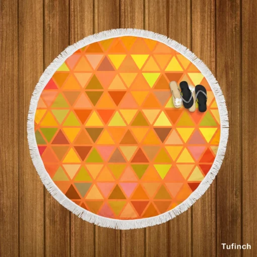 Orange Retro Crystal Glow Triangle Round Beach Towel