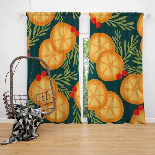 Orange Slice Cranberry Design Curtain