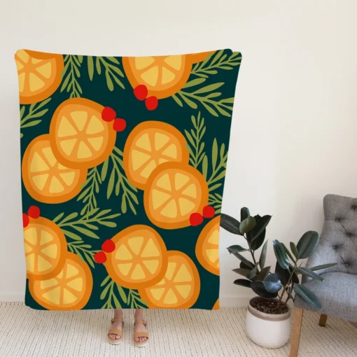 Orange Slice Cranberry Design Fleece Blanket