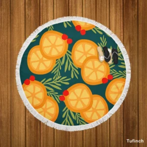 Orange Slice Cranberry Design Round Beach Towel