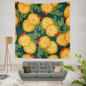 Orange Slice Cranberry Design Wall Tapestry