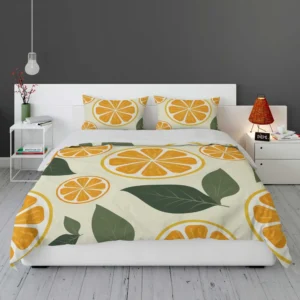 Orange Slice Leaf Beige Design Bedding Set 1