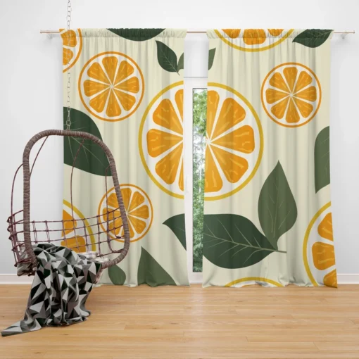 Orange Slice Leaf Beige Design Curtain