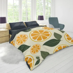 Orange Slice Leaf Beige Design Duvet Cover 1