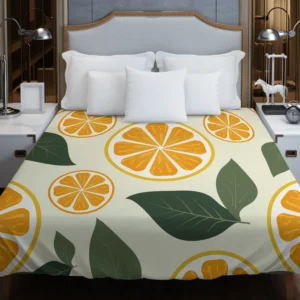 Orange Slice Leaf Beige Design Duvet Cover