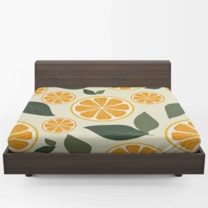 Orange Slice Leaf Beige Design Fitted Sheet 1