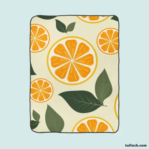 Orange Slice Leaf Beige Design Fleece Blanket 1