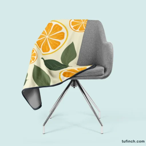 Orange Slice Leaf Beige Design Fleece Blanket 2