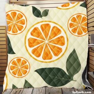 Orange Slice Leaf Beige Design Quilt Blanket