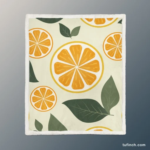 Orange Slice Leaf Beige Design Sherpa Fleece Blanket 1