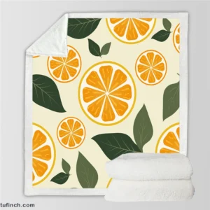 Orange Slice Leaf Beige Design Sherpa Fleece Blanket