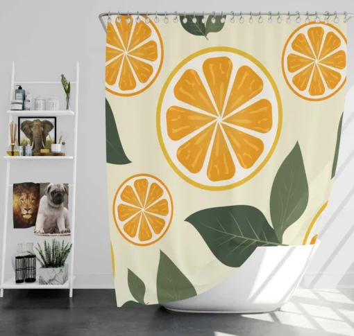 Orange Slice Leaf Beige Design Shower Curtain