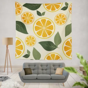 Orange Slice Leaf Beige Design Wall Tapestry