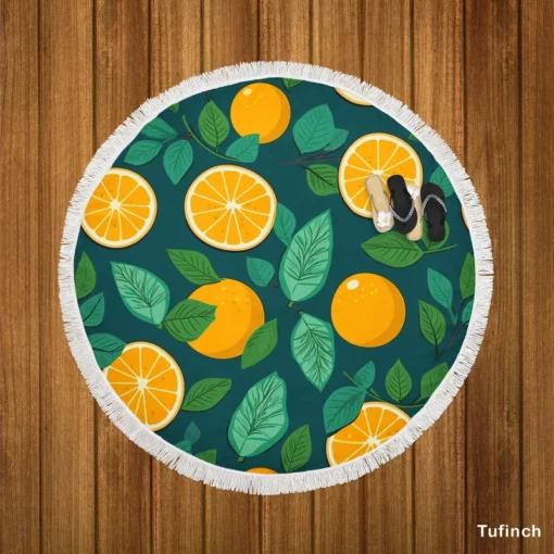 Orange Sliced Fruit Design Round Beach Towel