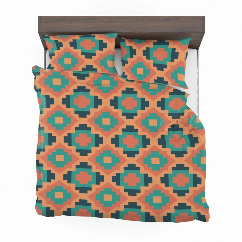 Orange Teal Green Geometrics Argyle Tribal Bedding Set 2