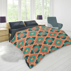 Orange Teal Green Geometrics Argyle Tribal Duvet Cover 1