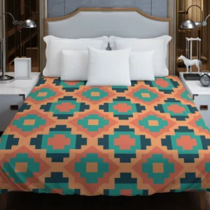 Orange Teal Green Geometrics Argyle Tribal Duvet Cover