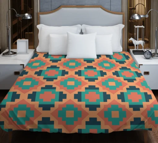 Orange Teal Green Geometrics Argyle Tribal Duvet Cover