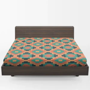 Orange Teal Green Geometrics Argyle Tribal Fitted Sheet 1