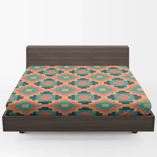 Orange Teal Green Geometrics Argyle Tribal Fitted Sheet 1