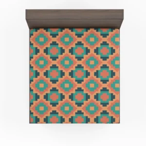 Orange Teal Green Geometrics Argyle Tribal Fitted Sheet