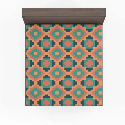 Orange Teal Green Geometrics Argyle Tribal Fitted Sheet