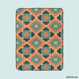 Orange Teal Green Geometrics Argyle Tribal Fleece Blanket 1