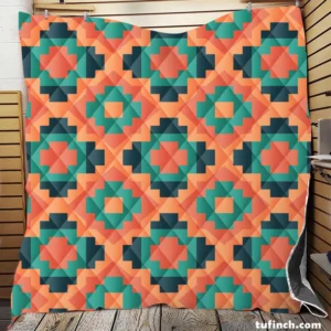 Orange Teal Green Geometrics Argyle Tribal Quilt Blanket