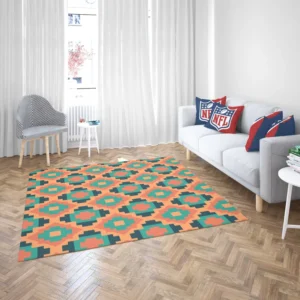 Orange Teal Green Geometrics Argyle Tribal Rug 2