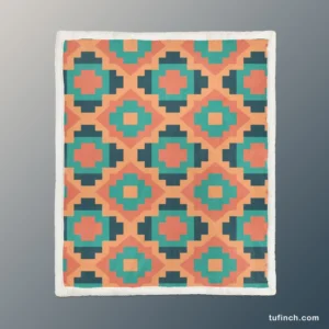 Orange Teal Green Geometrics Argyle Tribal Sherpa Fleece Blanket 1