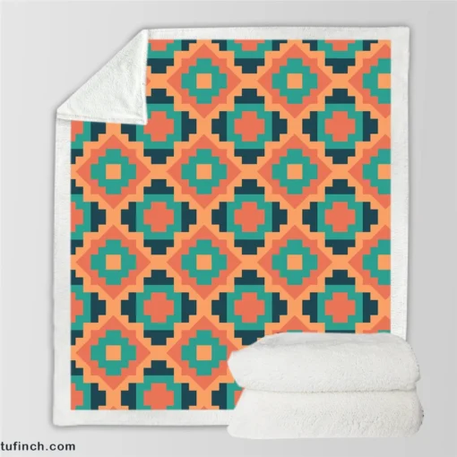 Orange Teal Green Geometrics Argyle Tribal Sherpa Fleece Blanket