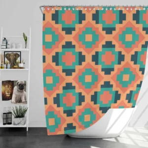 Orange Teal Green Geometrics Argyle Tribal Shower Curtain