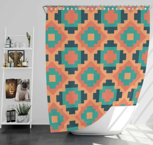 Orange Teal Green Geometrics Argyle Tribal Shower Curtain