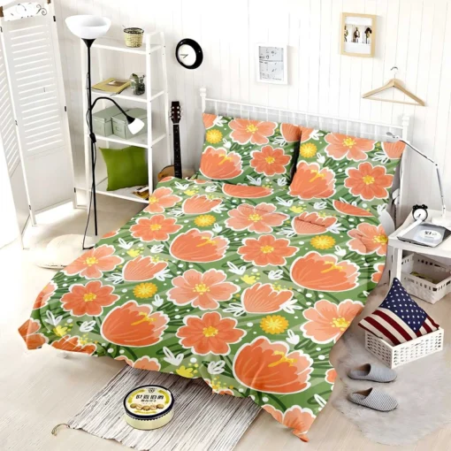 Orange Tulips Floral Pattern Bedding Set