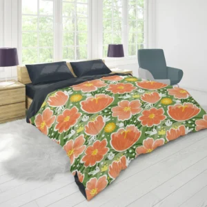 Orange Tulips Floral Pattern Duvet Cover 1