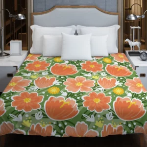 Orange Tulips Floral Pattern Duvet Cover